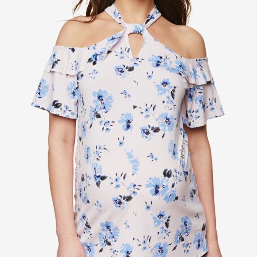 Motherhood Maternity Cold-Shoulder Halter Top - Floral - Pink Multi - MM